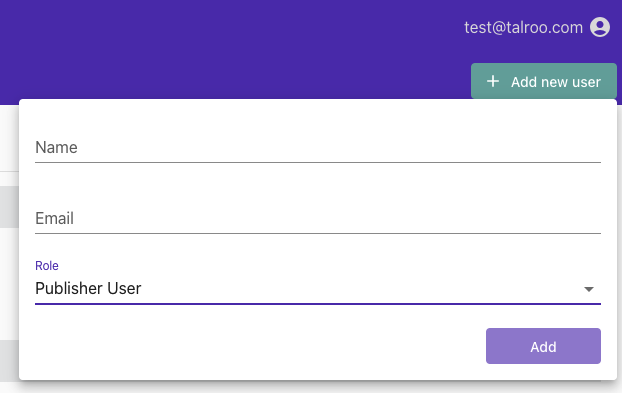 TAP add new user dialog