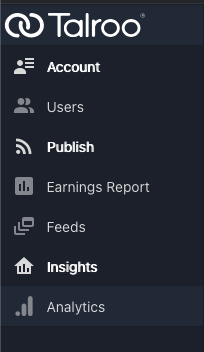 TAP publisher sidebar navigation