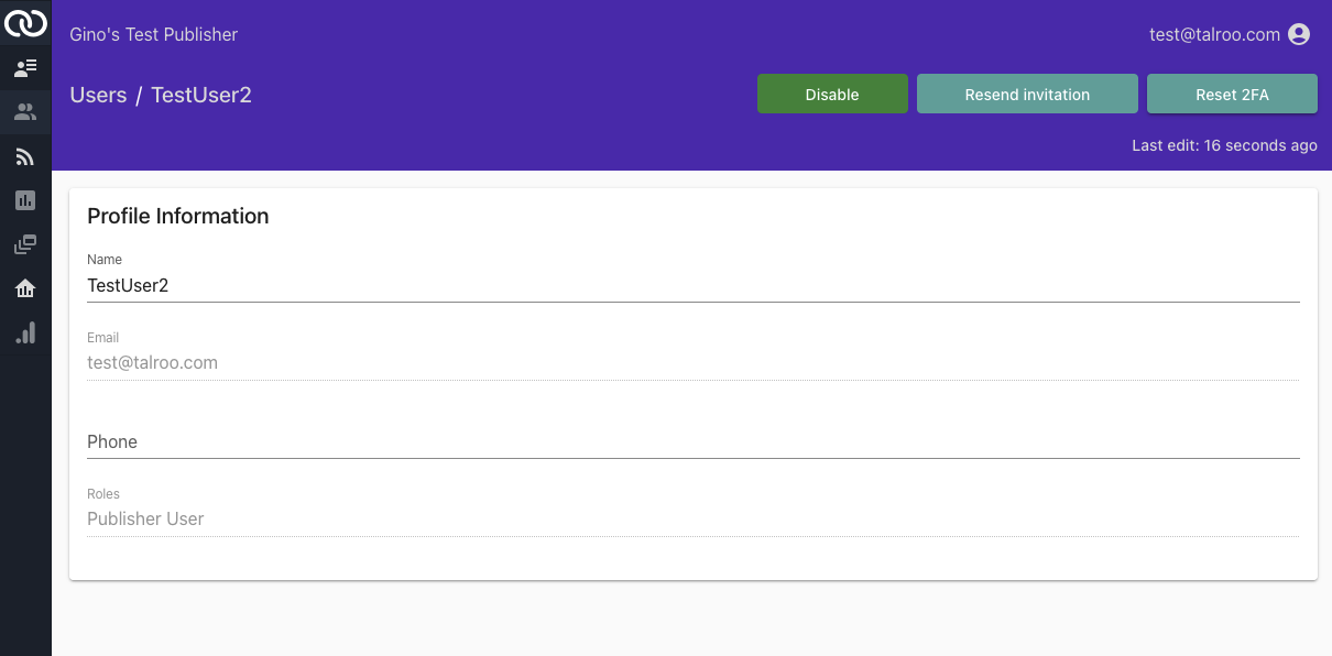 TAP user profile