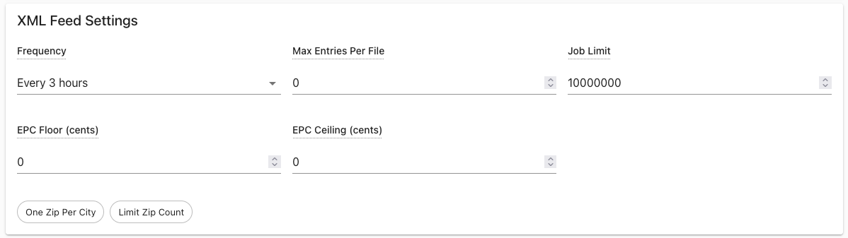 TAP XML feed additional settings